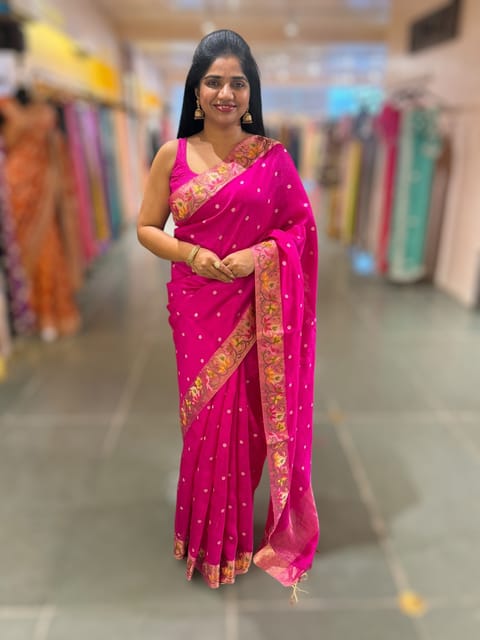 Fuchsia Pink Raw Silk Saree with Paithani Inspired Embroidery