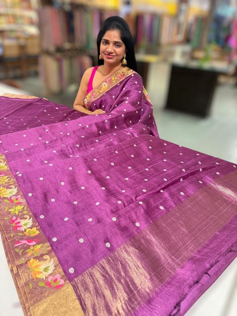 Wine Raw Silk Saree with Paithani Inspired Embroidery