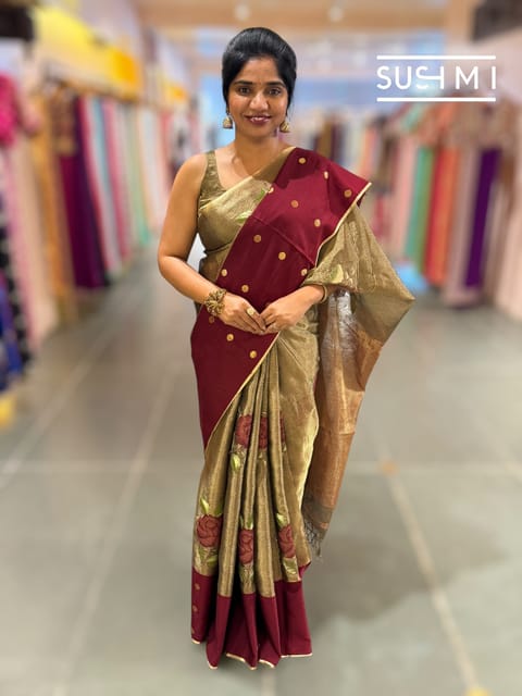 Kora Tissue Saree with Petite Point Embroidery : S62101