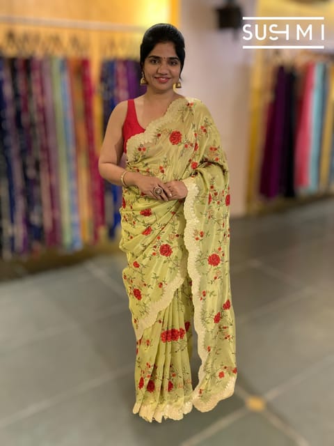 Pastel Green Designer Banarasi Brocade Tissue Saree