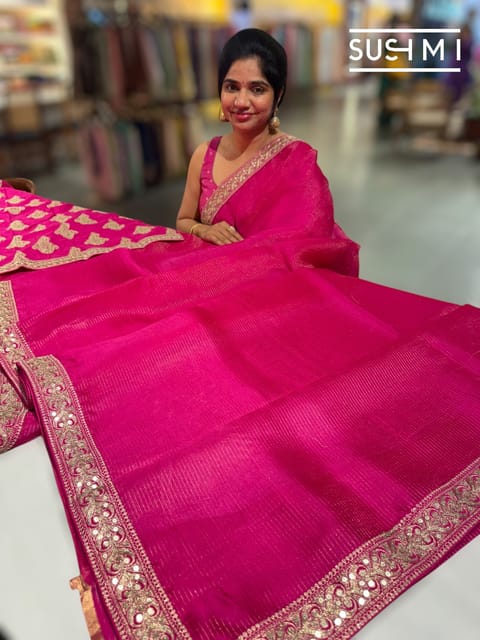 Fuchsia Pink Organza Saree with Statement Borders