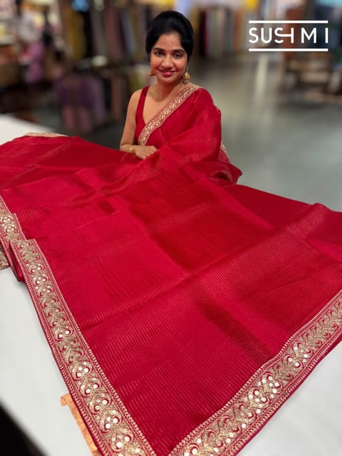 Chilli Red Organza Saree with Statement Borders