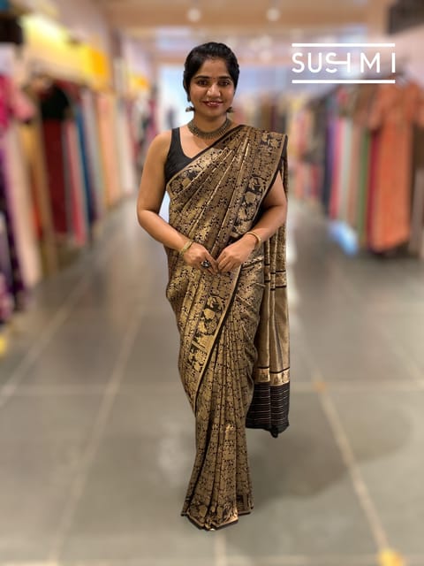 Black Banarasi Brocade Katan Silk Saree