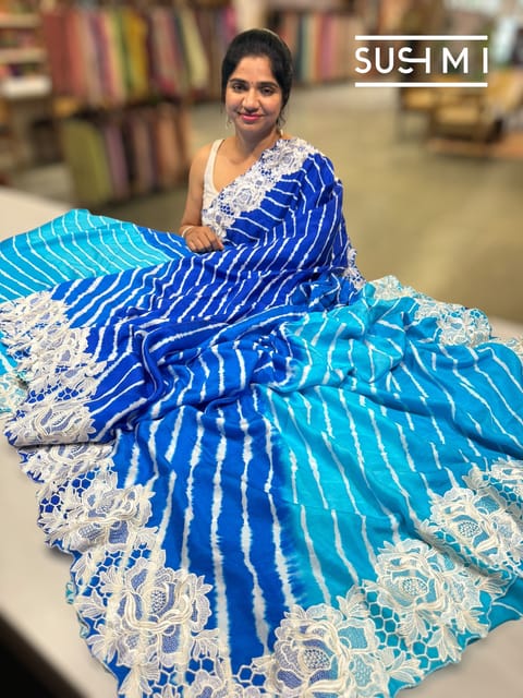 Electric Blue Ombre Lehariya Silk Saree