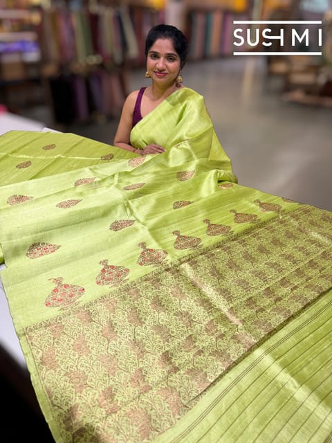 Apple Green Banarasi Handloom Dupion Rawsilk Saree