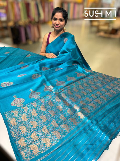 Peacock Blue Banarasi Handloom Dupion Rawsilk Saree