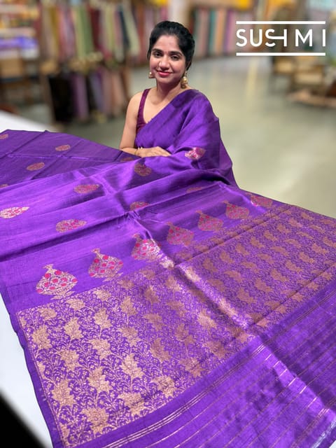Brinjal Banarasi Handloom Dupion Rawsilk Saree