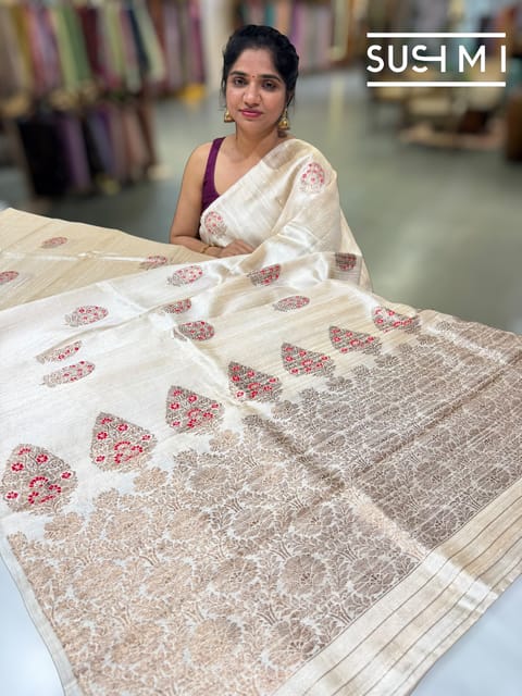 Ivory Banarasi Dupion Raw Silk Saree