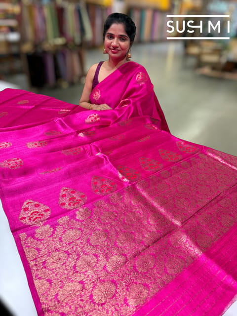 Fuchsia Pink Banarasi Dupion Raw Silk Saree