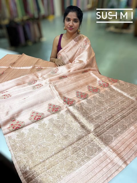 Light Peach Banarasi Handloom Dupion Rawsilk Saree