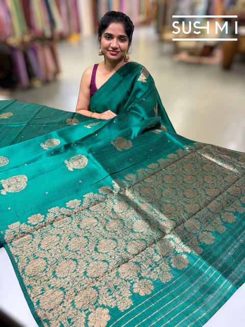 Emerald Green Banarasi Handloom Dupion Rawsilk Saree