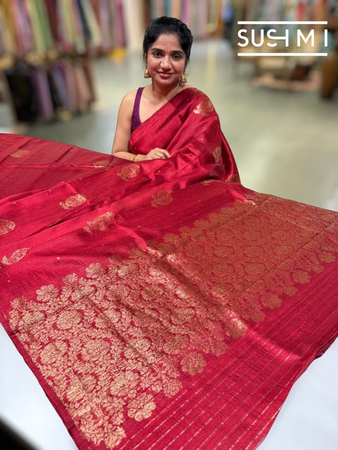 Maroon Red Banarasi Handloom Dupion Rawsilk Saree