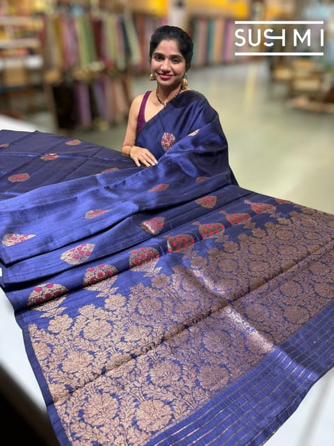 Midnight Blue Banarasi Handloom Dupion Rawsilk Saree