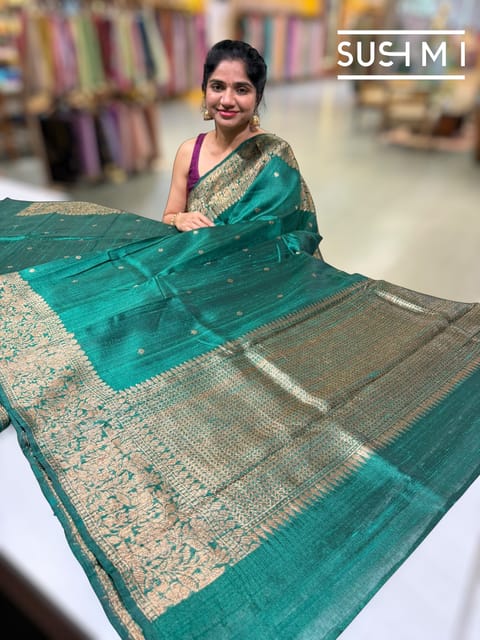 Bottle Green Banarasi Handloom Dupion Rawsilk Saree