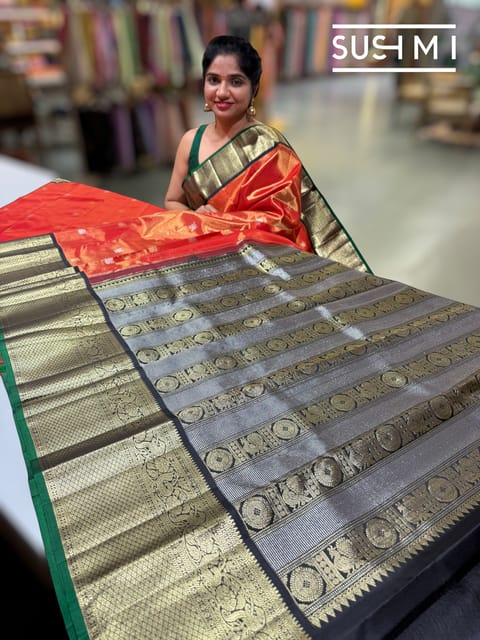Orangish Red Tissue Vintage Kanjeevaram