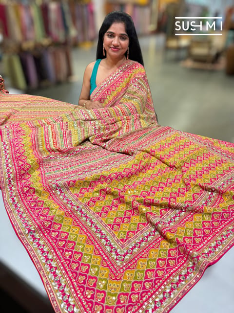 Printed Crepe Silk Saree with All-Over Sequence