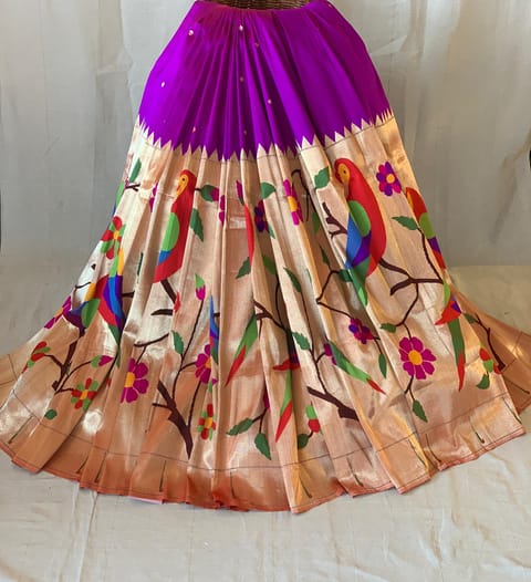 Purple Paithani Lehenga with Parrot Zari Border