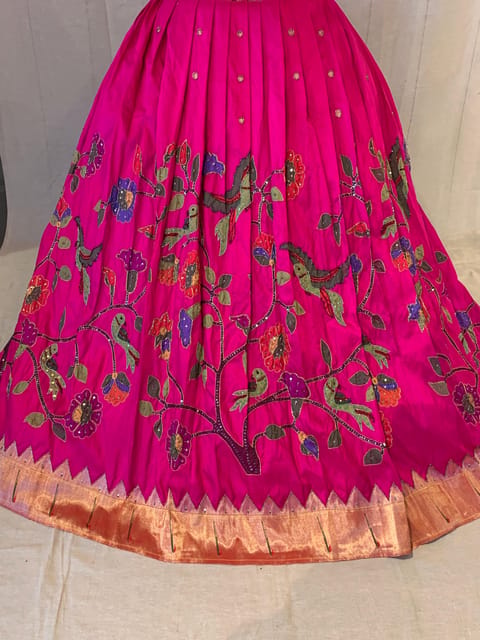 Rani Pink All-Over Pure Paithani Stitched Lehanga