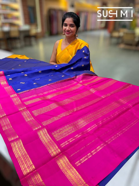 Royal Blue Vintage Kanjeevaram Saree with Ganga Jamuna Borders