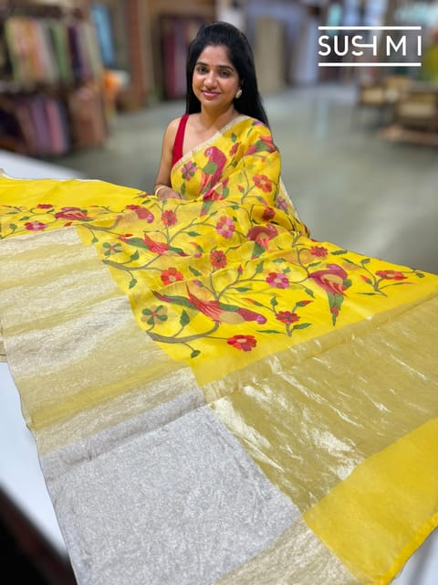 Yellow Organza Saree with Paithani Embroidery