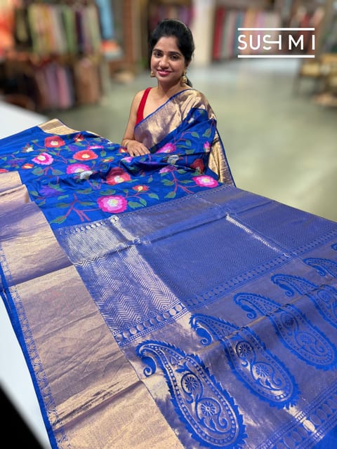Royal Blue Kanchi Soft Silk Saree with Embroidery