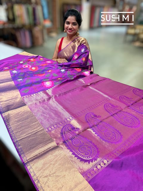 Magenta Purple Kanchi Soft Silk Saree with Embroidery