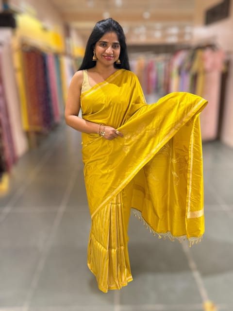Lime Yellow Ektara Banarasi Silk Saree