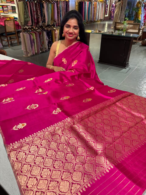 Pink Borderless Poona Silk Saree