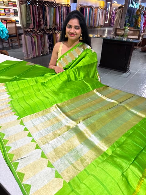 Parrot Green Designer Poona Silk Saree
