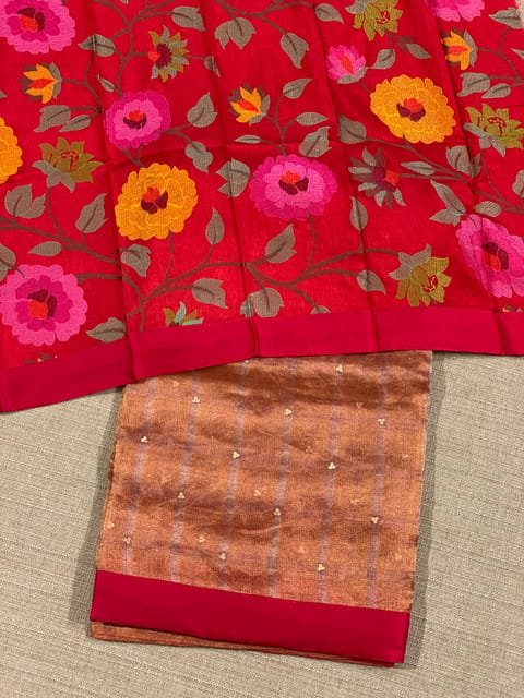 Red Tissue Saree with Kanchi Silk Embroidered Blouse
