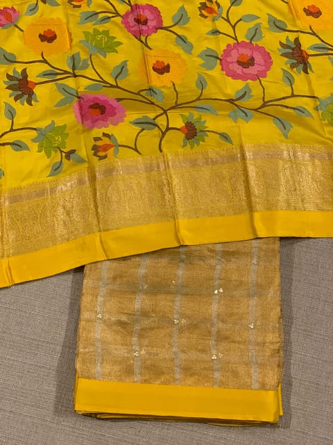 Yellow Tissue Saree with Kanchi Silk Embroidered Blouse