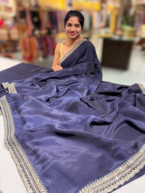 Midnight Blue Crepe Silk Saree