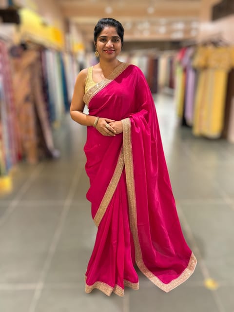 Pink Crepe Silk Saree