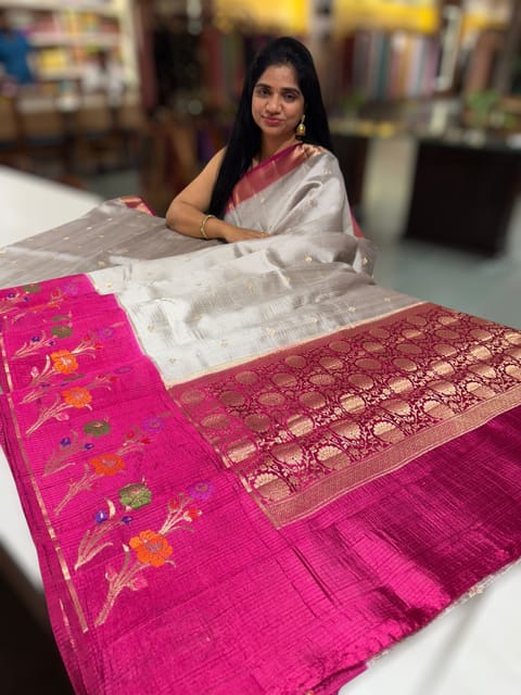 Silverish Grey Poona Silk Saree
