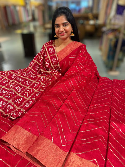 Red Dhupion Raw Silk Saree with Gharchola Bandhini Blouse