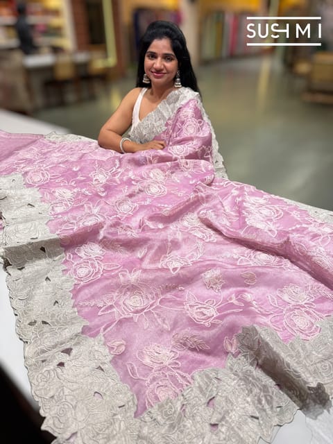 Lilac Pink Designer Tissue with Embroidery