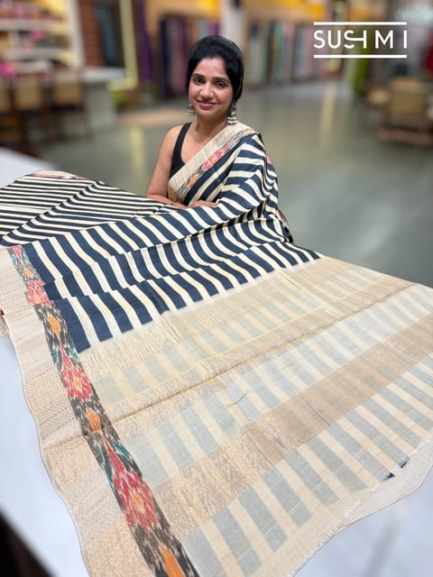 Tussar Stripes Printed Saree