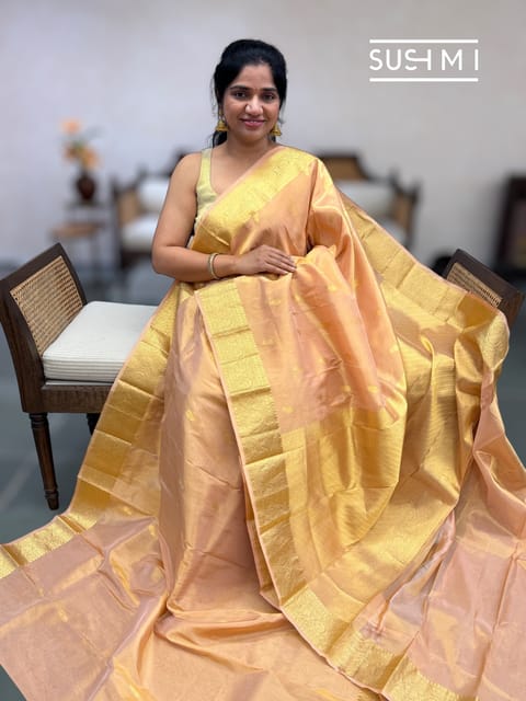 Peach Kanjeevaram Tissue Saree