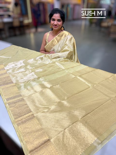 Light Pista Gold Tissue Kanjeevaram Saree