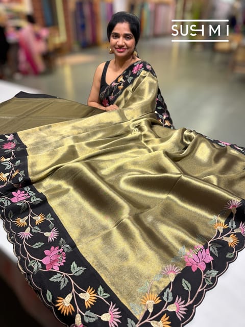 Black Banarasi Tissue with Paithani Inspired Embroidery