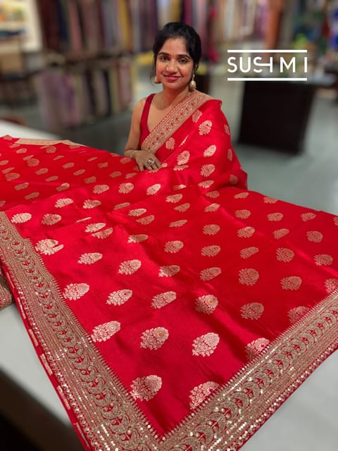 Red Designer Banarasi Silk Saree