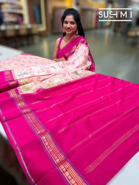 Pastel Pink Pichwai Printed Kanjeevaram Silk Saree
