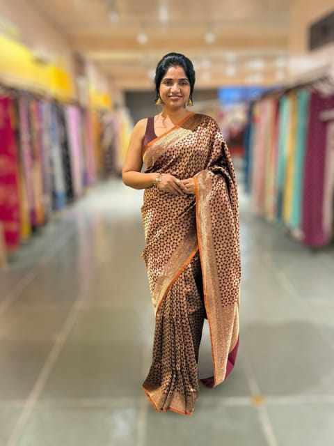 Brown Banarasi Tanchoi Silk Saree