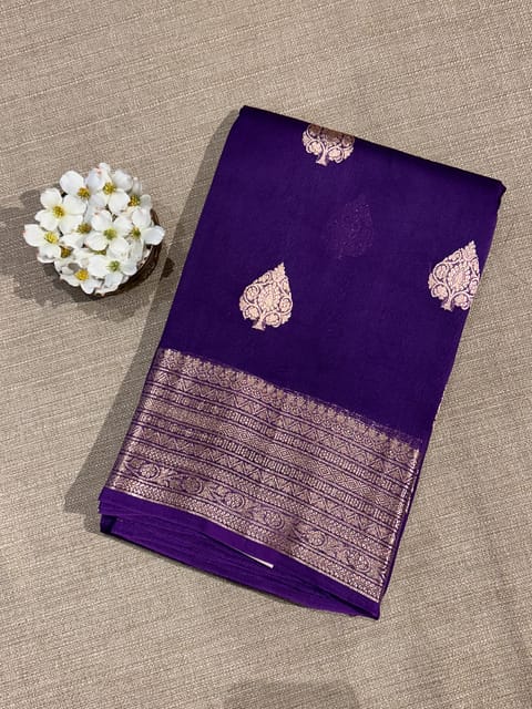 Brinjal Monotone Pure Handloom Premium Kora Banarasi Saree