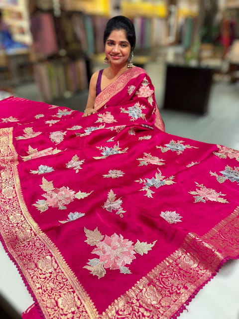 Pink Mashru Banaras Saree with Embroidery