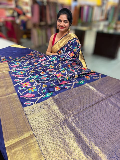Blue Kanjeevaram Soft Silk Saree with Embroidery