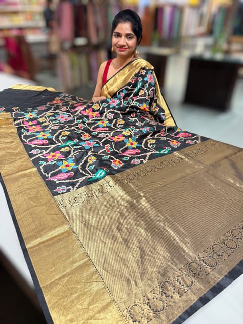 Black Kanjeevaram Soft Silk Saree with Embroidery