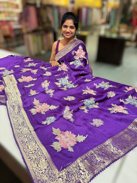 Purple Mashru Banaras Saree with Embroidery