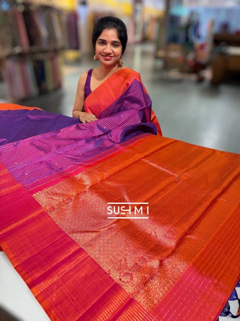 Purple & Orange Vintage Kanjeevaram Saree