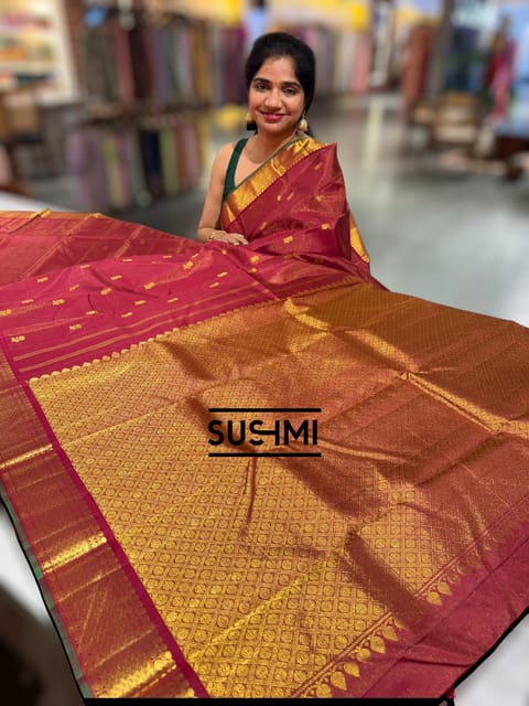 Maroon Kanjeevaram Saree with Vaira Oosi Stripes
